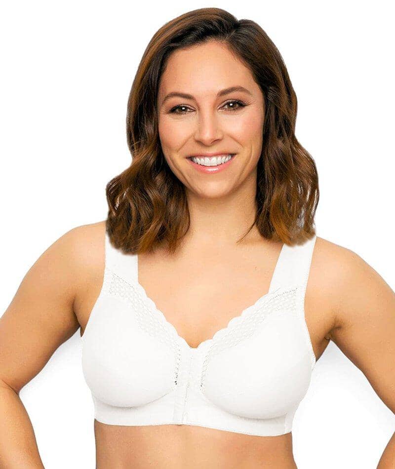 Exquisite Form Fully Front Close Wire-Free Cotton Posture Bra With Lace - White - Image 3