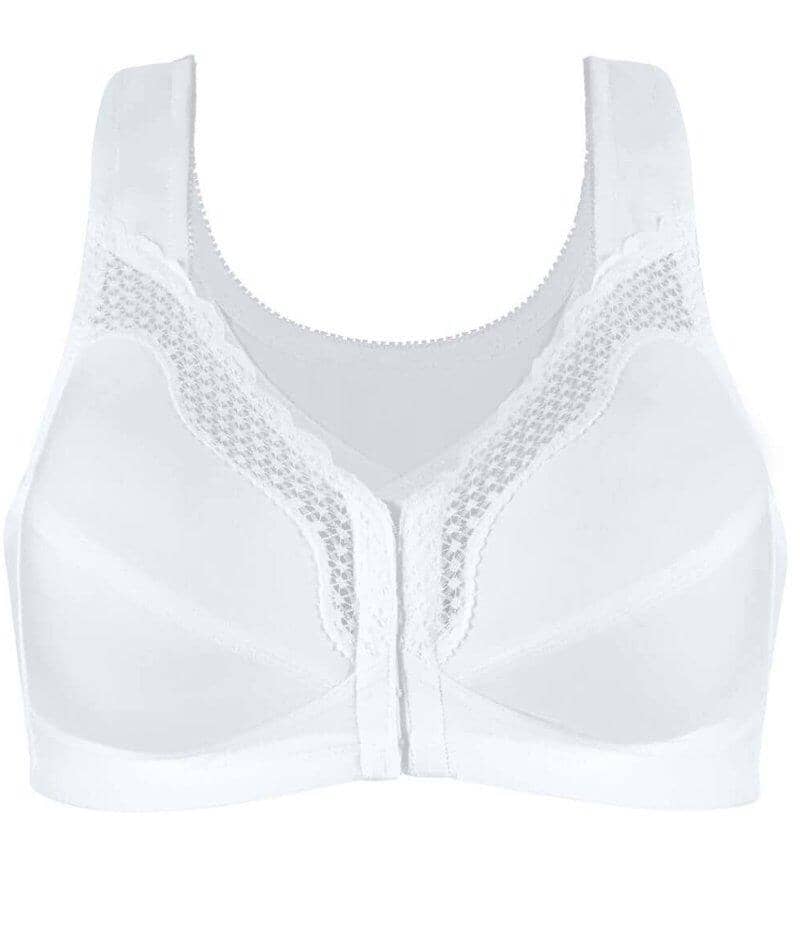 Exquisite Form Fully Front Close Wire-Free Cotton Posture Bra With Lace - White - Image 6