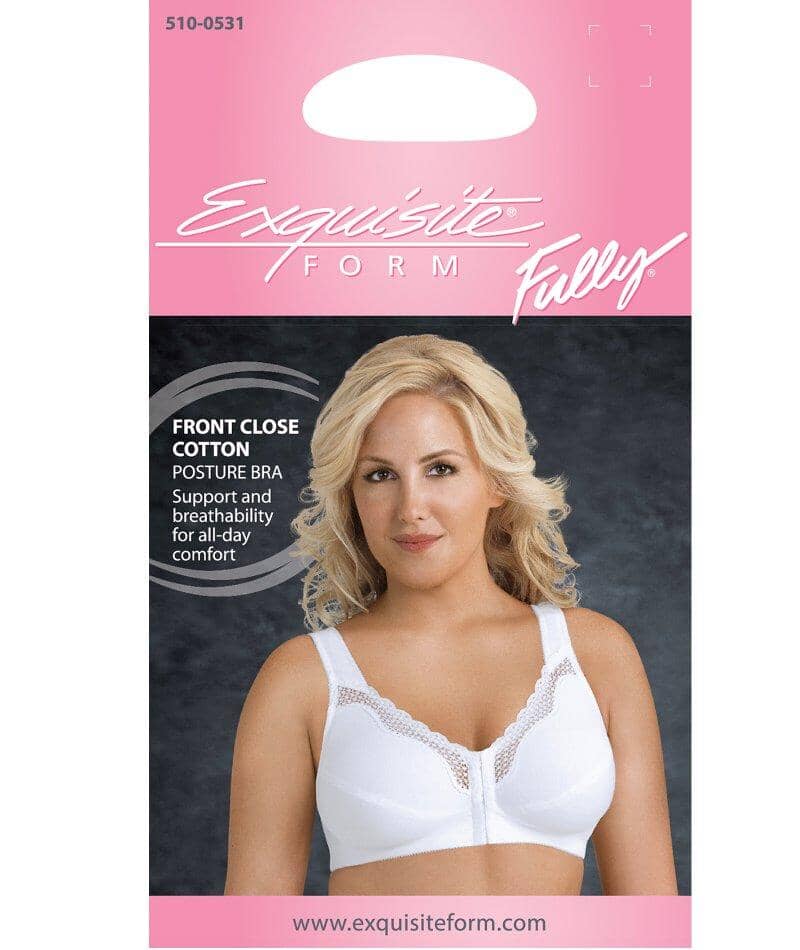 Exquisite Form Fully Front Close Wire-Free Cotton Posture Bra With Lace - White - Image 7