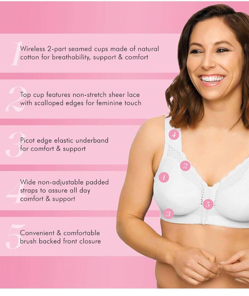 Exquisite Form Fully Front Close Wire-Free Cotton Posture Bra With Lace - White - Image 8