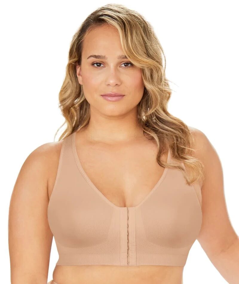 Exquisite Form Fully Seamless Wire-Free Full Coverage Bra with Front Closure - Nude