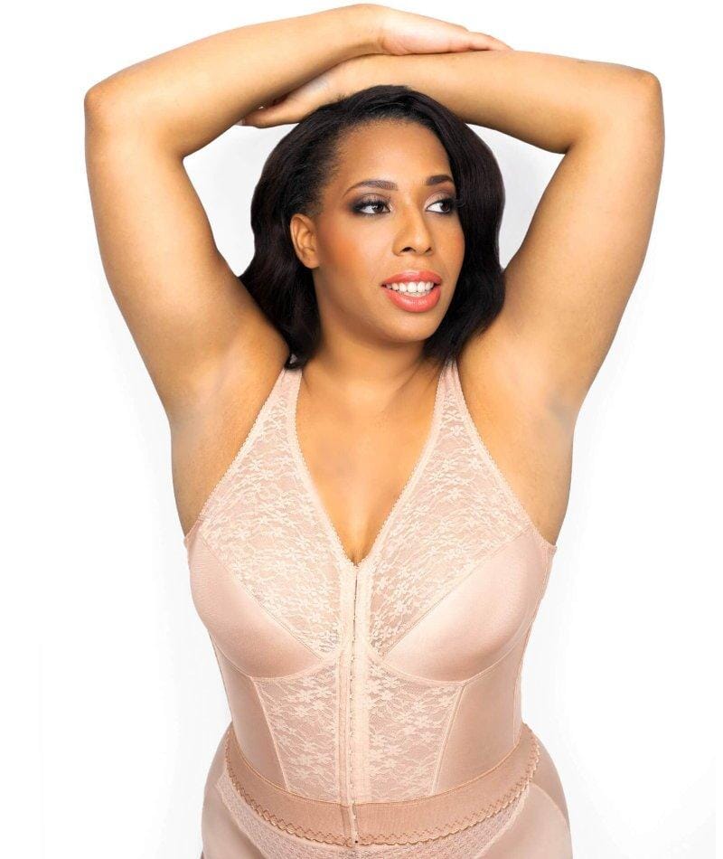 Exquisite Form Fully Front Close Wire-Free Longline Posture With Lace Bra - Rose Beige - Image 4