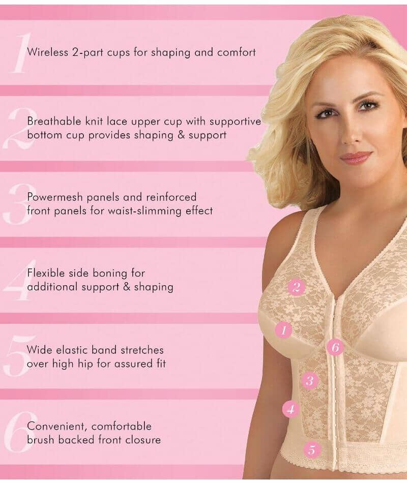 Exquisite Form Fully Front Close Wire-Free Longline Posture With Lace Bra - Rose Beige - Image 5