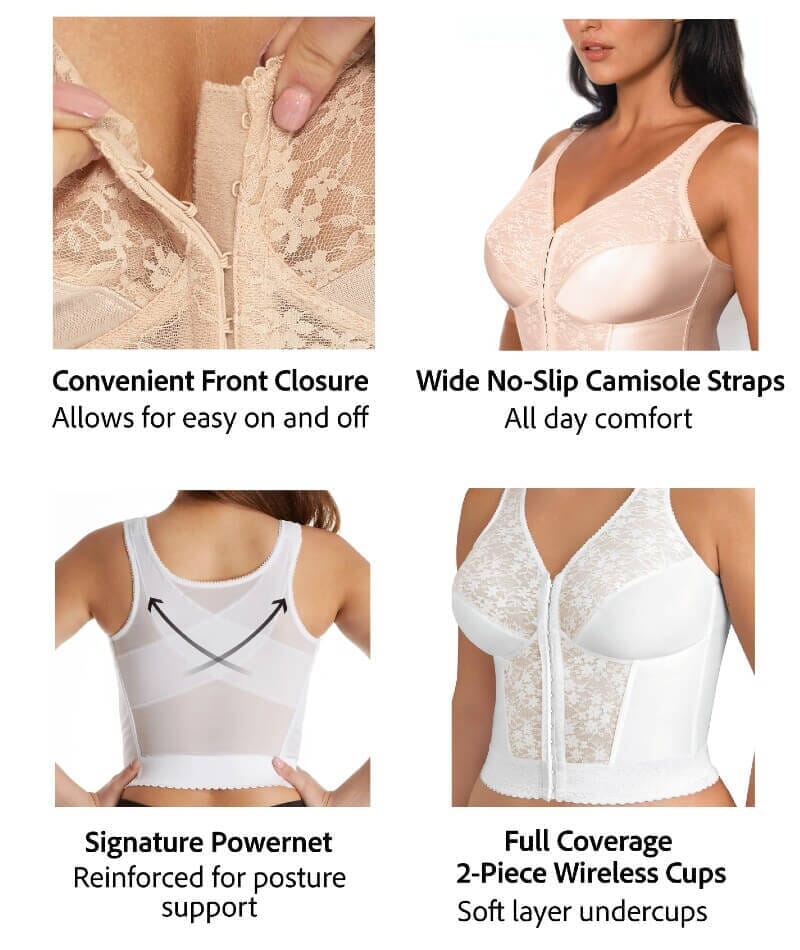 Exquisite Form Fully Front Close Wire-Free Longline Posture With Lace Bra - Black - Image 9