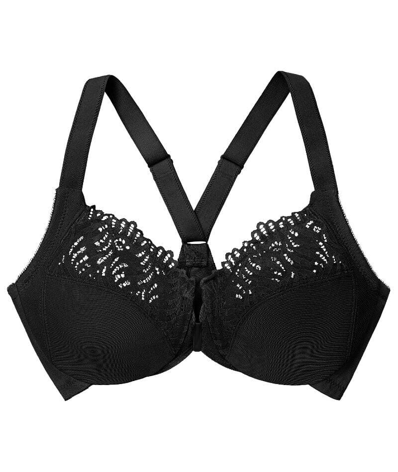 Glamorise Front-Closure T-Back WonderWire Bra - Black - Image 6