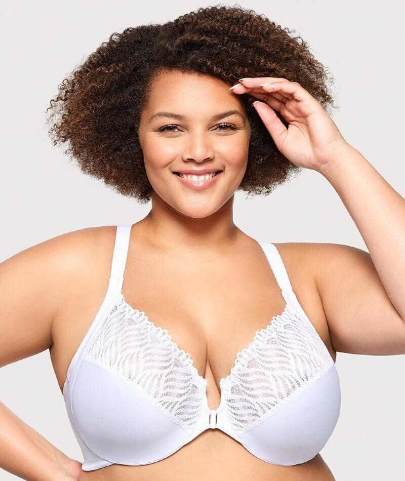 Glamorise Front-Closure T-Back WonderWire Bra - White - Image 3