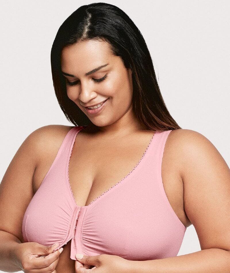 Glamorise Front-Closure Cotton T-Back Wire-Free Comfort Bra - Pink Blush - Image 3