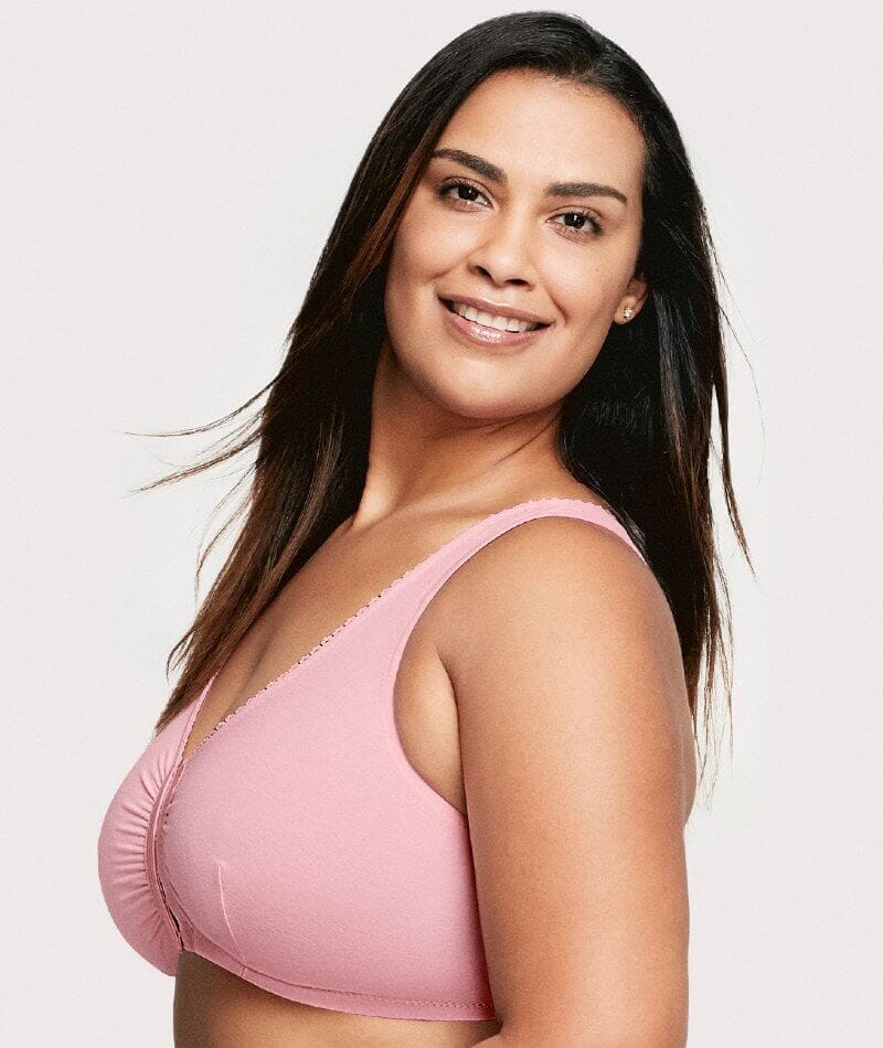 Glamorise Front-Closure Cotton T-Back Wire-Free Comfort Bra - Pink Blush - Image 4
