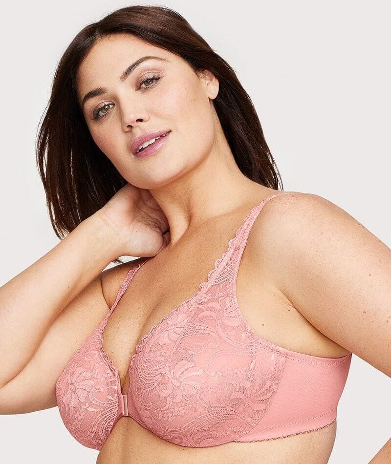 Glamorise WonderWire Front-Closure Stretch Lace Bra - Apricot - Image 4