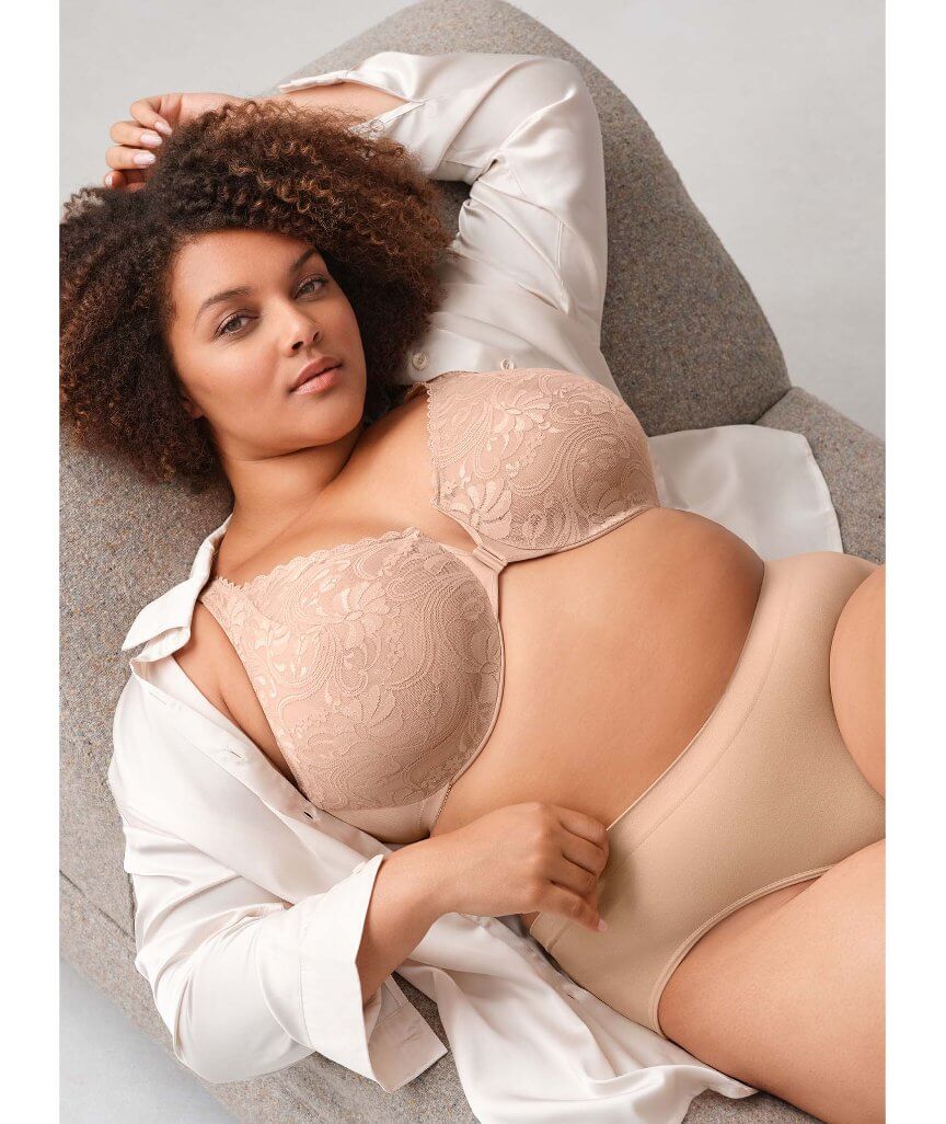 Glamorise WonderWire Front-Closure Stretch Lace Bra - Cafe - Image 3