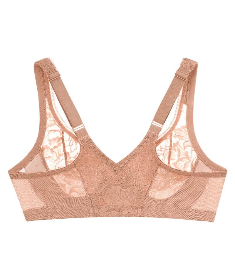 Glamorise Lacey T-Back Front-Closure WonderWire Bra - Cappuccino - Image 7