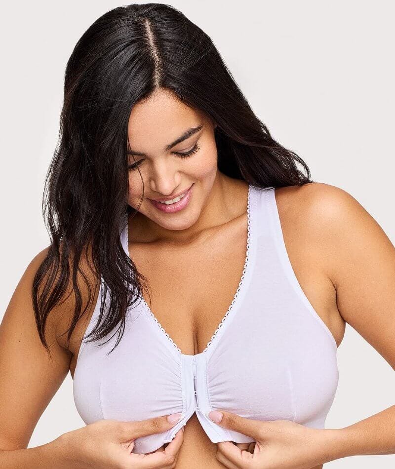 Glamorise Front-Closure Cotton T-Back Wire-Free Comfort Bra - White - Image 3