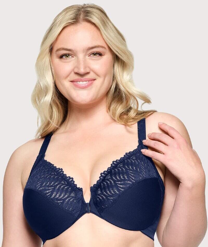 Glamorise Front-Closure T-Back WonderWire Bra - Blue - Image 3