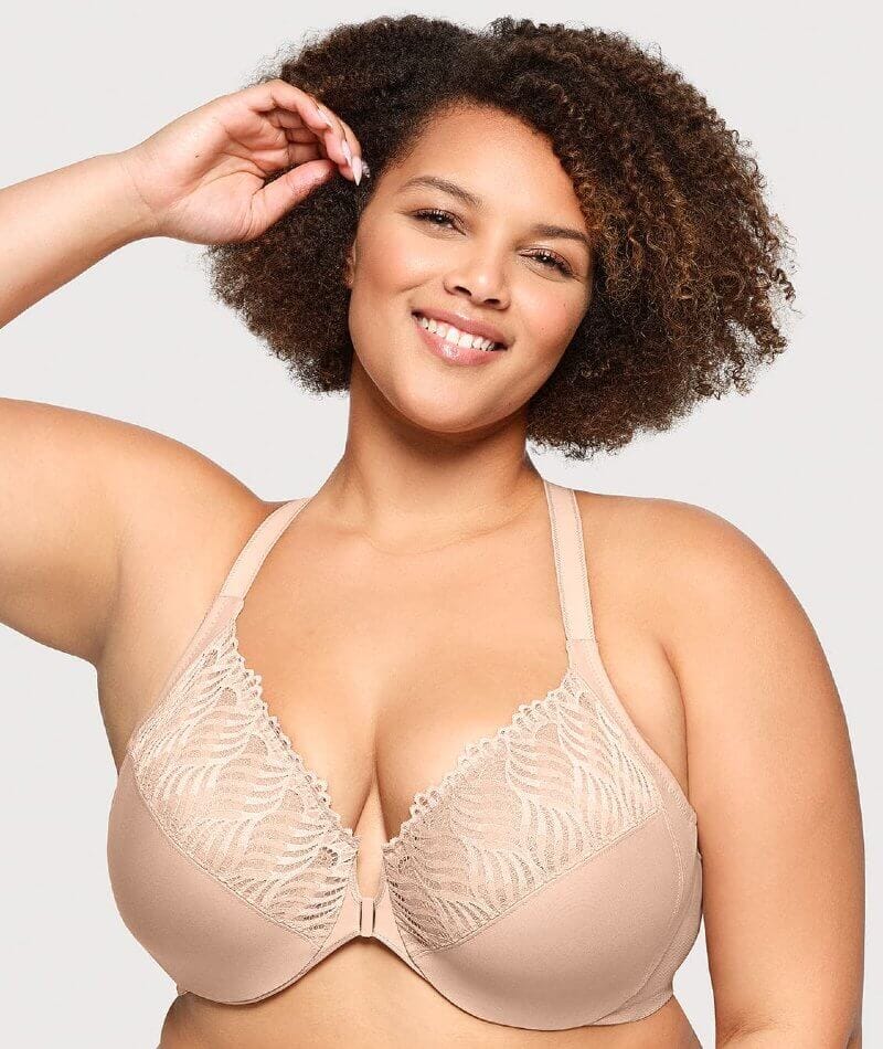 Glamorise Front-Closure T-Back WonderWire Bra - Cafe - Image 5