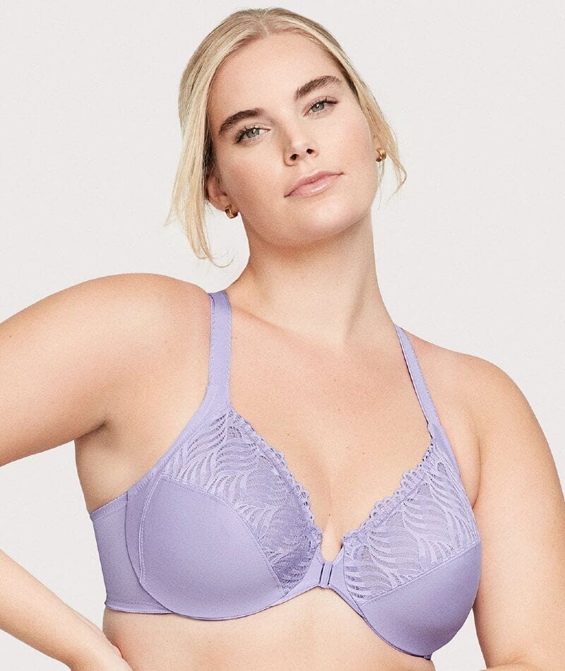 Glamorise Front-Closure T-Back WonderWire Bra - Soft Lilac - Image 5