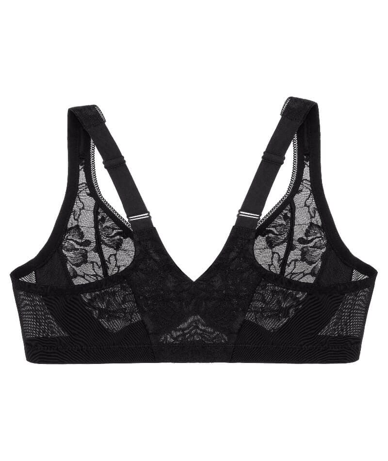 Glamorise Lacey T-Back Front-Closure WonderWire Bra - Solid Black - Image 5