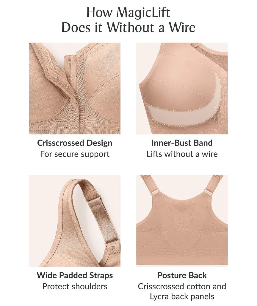 Glamorise Magiclift Front-Closure Posture Back Wire-Free Bra - Cafe - Image 7