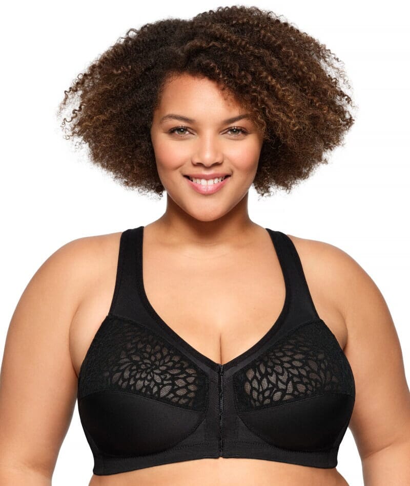 Glamorise MagicLift Wire-Free Front-Closure Racerback Bra - Black