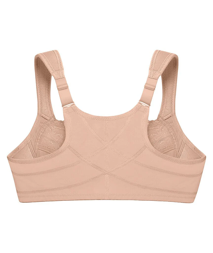 Glamorise WonderWire Front-Closure Posture Back Lace Bra - Cafe - Image 5