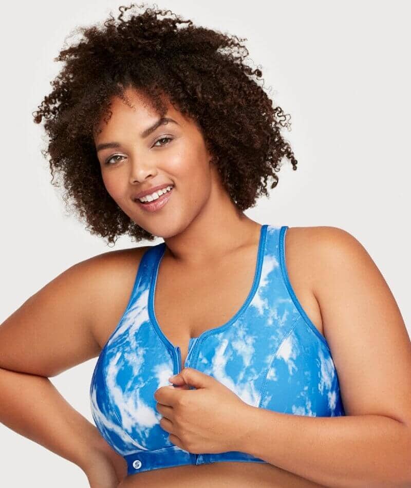 Glamorise Zip Up Front-Closure Wire-Free Sports Bra - Blue Tie-Dye - Image 3