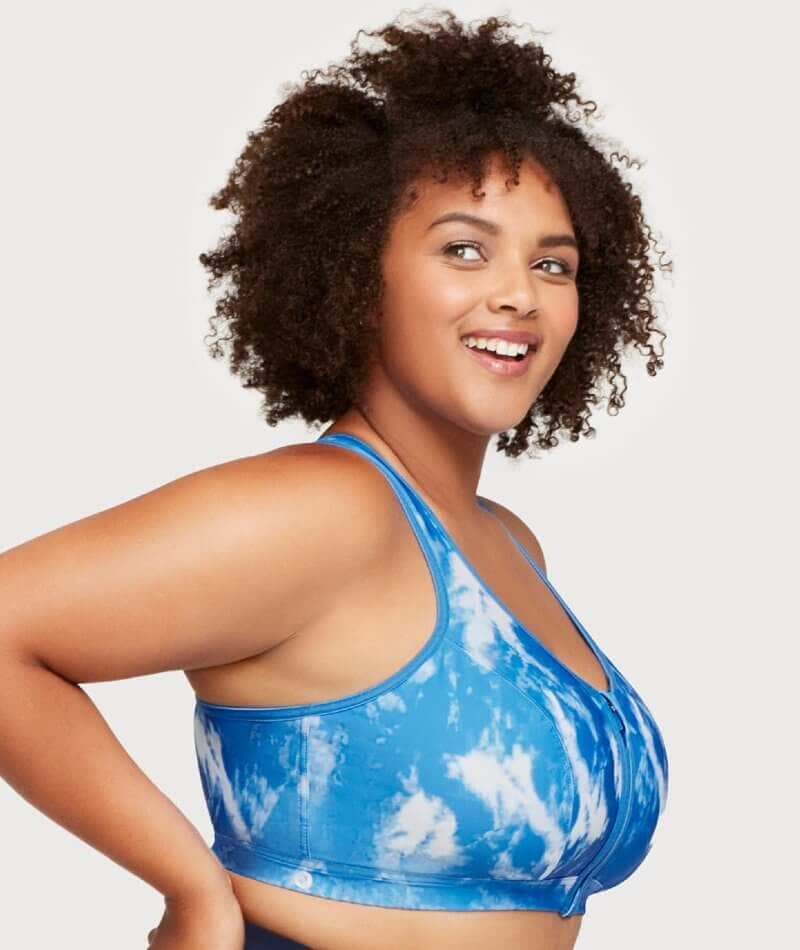 Glamorise Zip Up Front-Closure Wire-Free Sports Bra - Blue Tie-Dye - Image 4