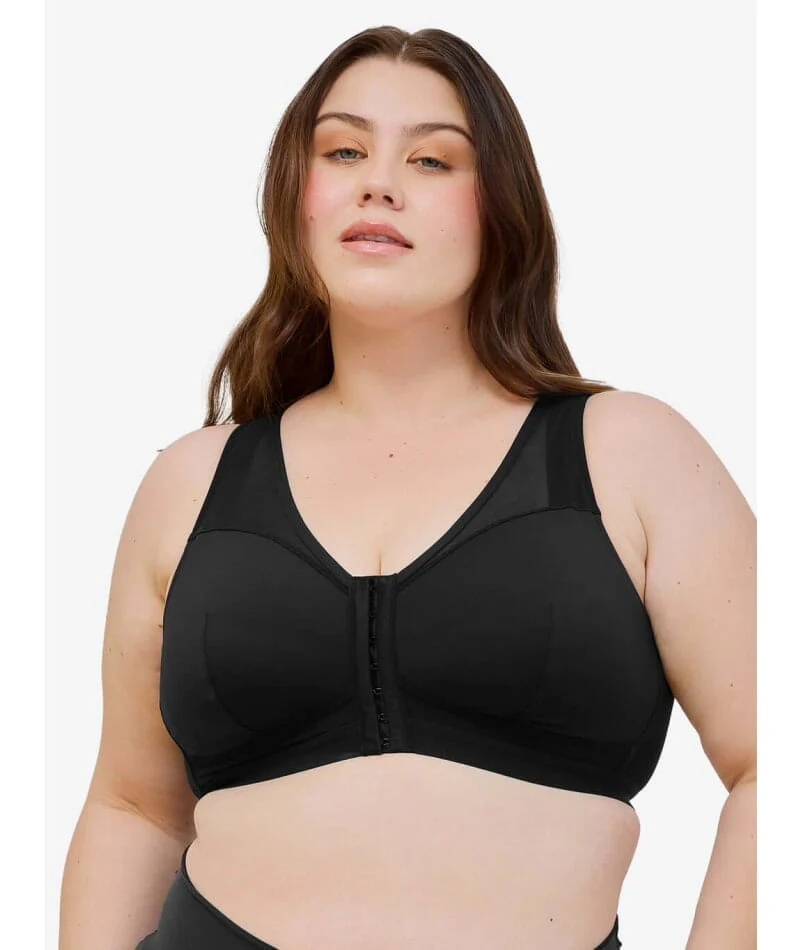 Leading Lady Harper Plus Size Back Smoothing Wirefree Front Close Bra - Black