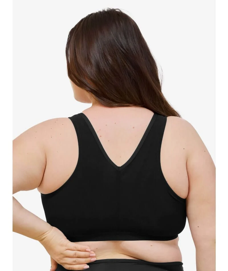 Leading Lady Harper Plus Size Back Smoothing Wirefree Front Close Bra - Black - Image 2