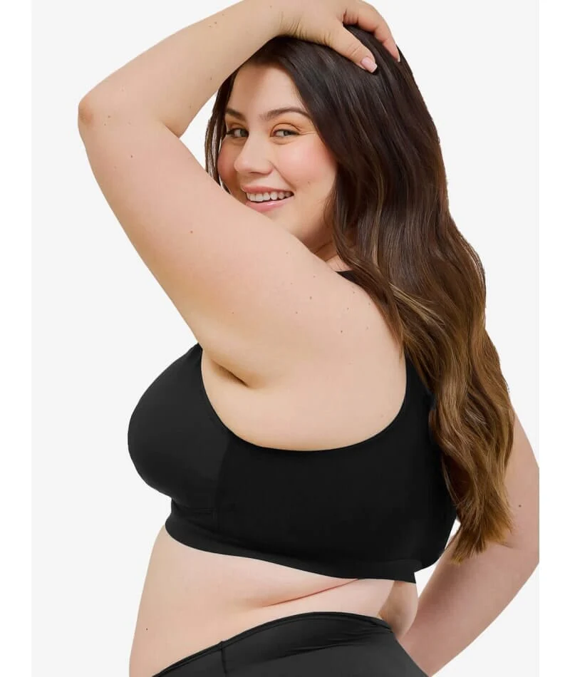 Leading Lady Harper Plus Size Back Smoothing Wirefree Front Close Bra - Black - Image 3