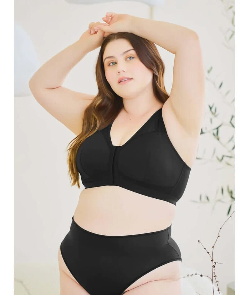 Leading Lady Harper Plus Size Back Smoothing Wirefree Front Close Bra - Black - Image 4