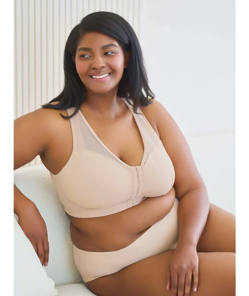 Leading Lady Harper Plus Size Back Smoothing Wirefree Front Close Bra - Sand - Image 5