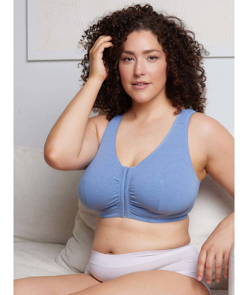 Leading Lady The Meryl Cotton Front Opening Wire-free Leisure Bra - Heather Denim Blue - Image 5