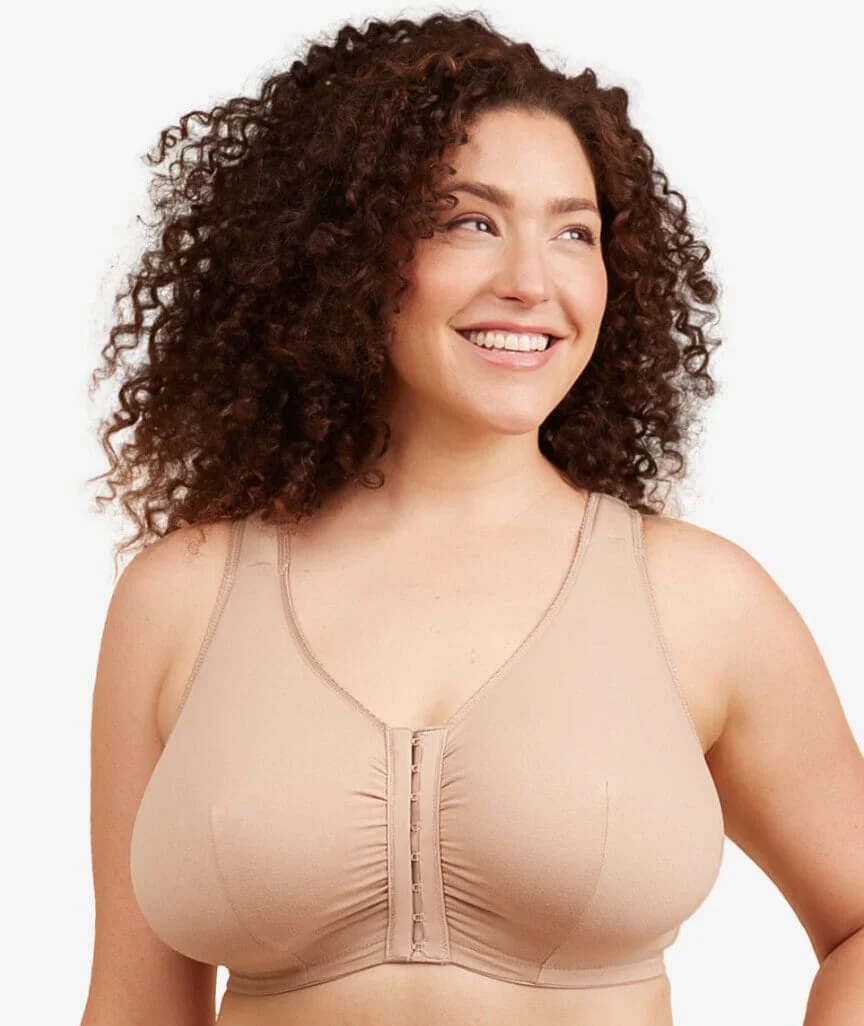 Leading Lady The Meryl Cotton Front Opening Wirefree Leisure Bra - Warm Taupe