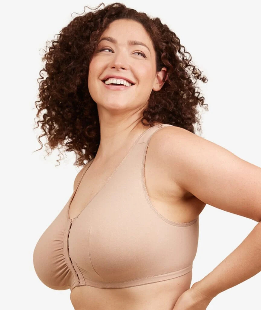 Leading Lady The Meryl Cotton Front Opening Wirefree Leisure Bra - Warm Taupe - Image 3