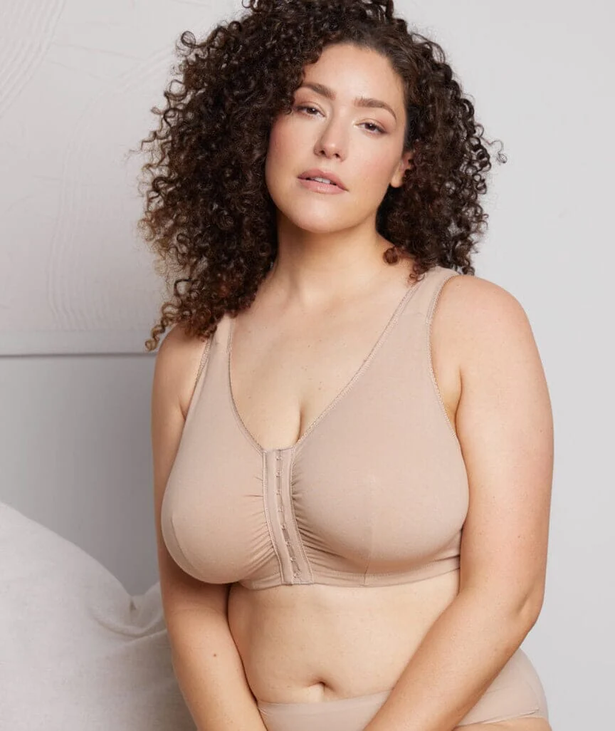 Leading Lady The Meryl Cotton Front Opening Wirefree Leisure Bra - Warm Taupe - Image 4