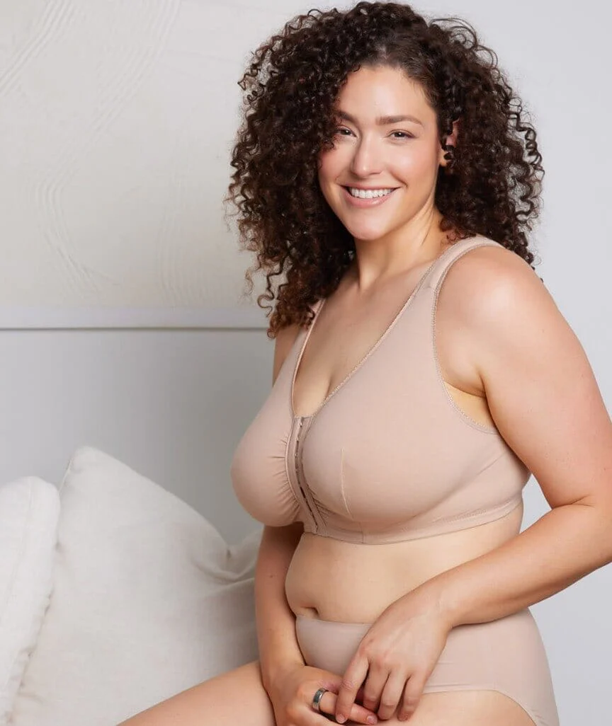 Leading Lady The Meryl Cotton Front Opening Wirefree Leisure Bra - Warm Taupe - Image 5