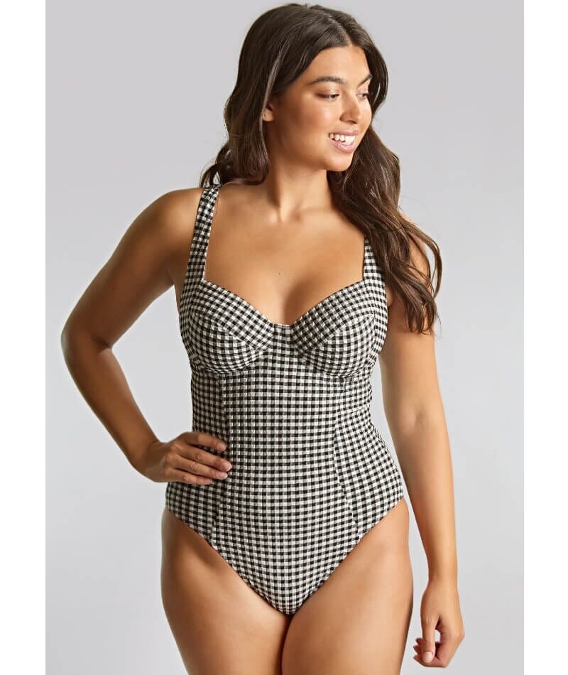 Panache Swimwear Gingham Paloma Balconnet Underwire One Piece Swimsuit - Black Gingham