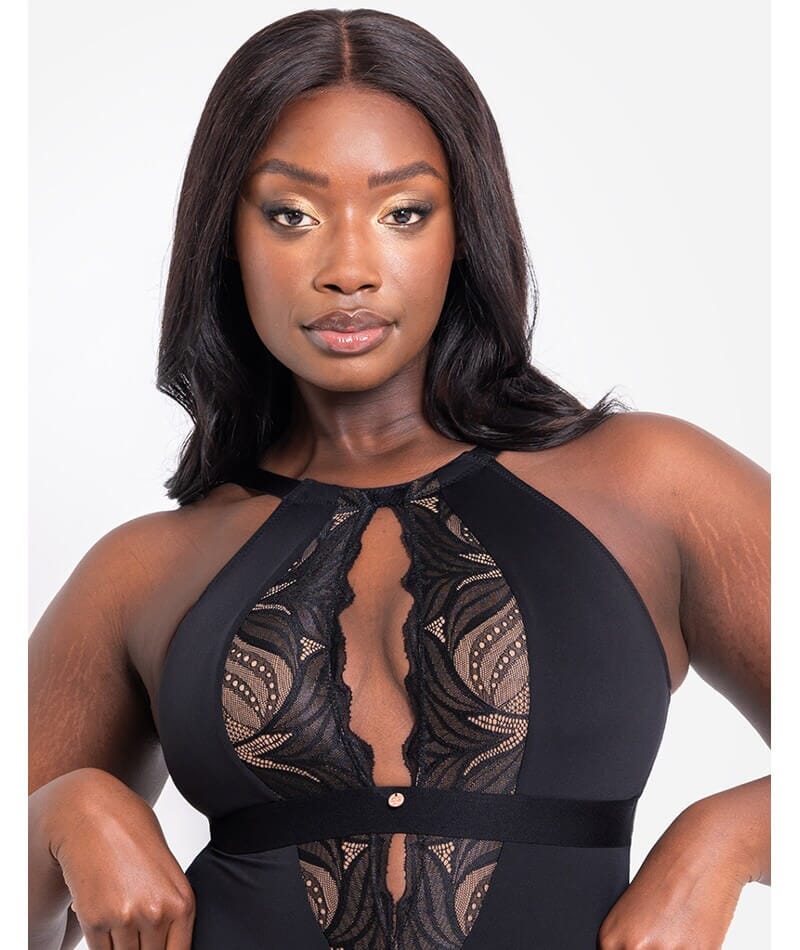 Scantilly Indulgence Stretch Lace Bodysuit - Black/Latte - Image 10