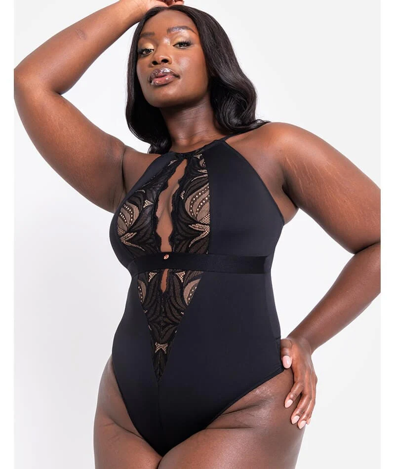 Scantilly Indulgence Stretch Lace Bodysuit - Black/Latte - Image 4