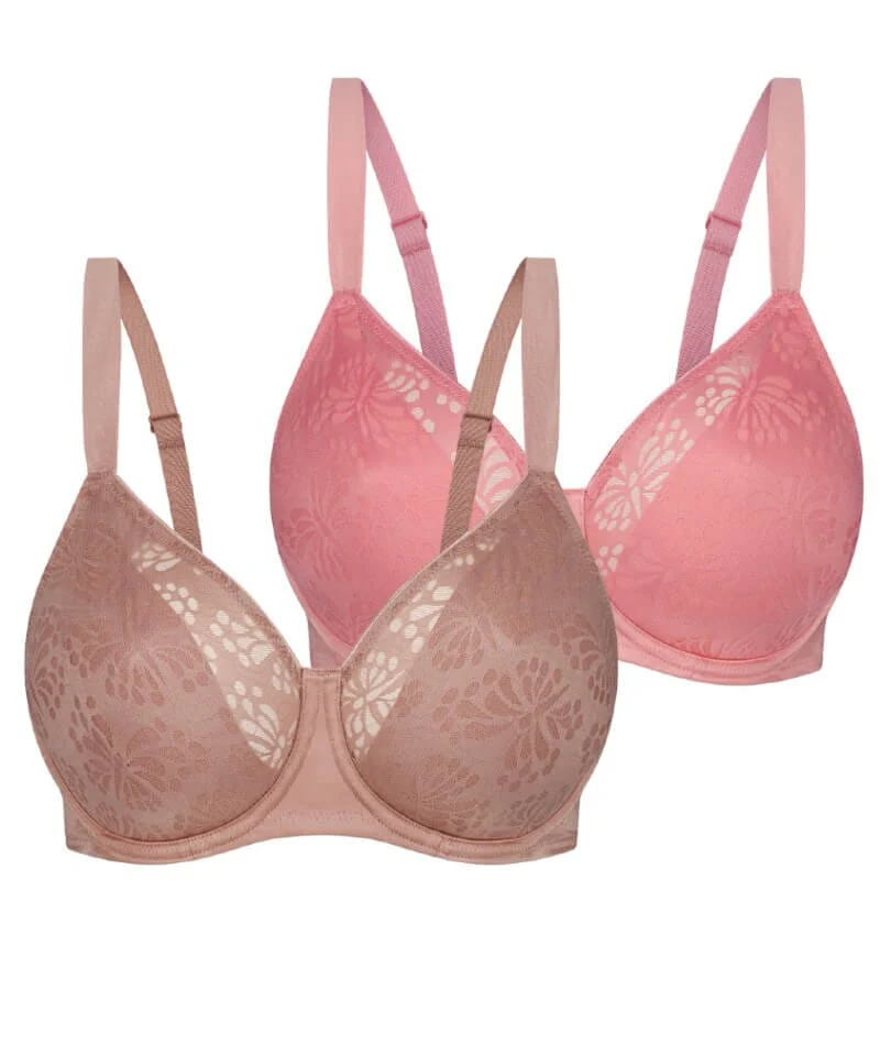 Triumph Lacy Minimizer 2 Pack Bra - Toasted Almond/Cherry Rose - Image 12